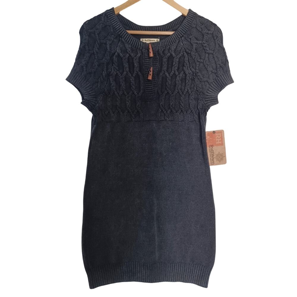 Ruff Hewn Sweater Dress Womens Small Midnight Black 100% Cotton Short Sleeve NEW